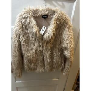 EXPRESS Faux Fur Shaggy Coat Tan Women's Size Small NWT $128